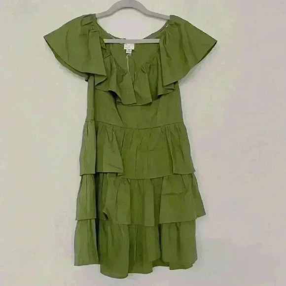 A NEW DAY-Mini Green Ruffle Dress Women's SZ XS Multi Tiered Short Sleeve NWT - Picture 4 of 15